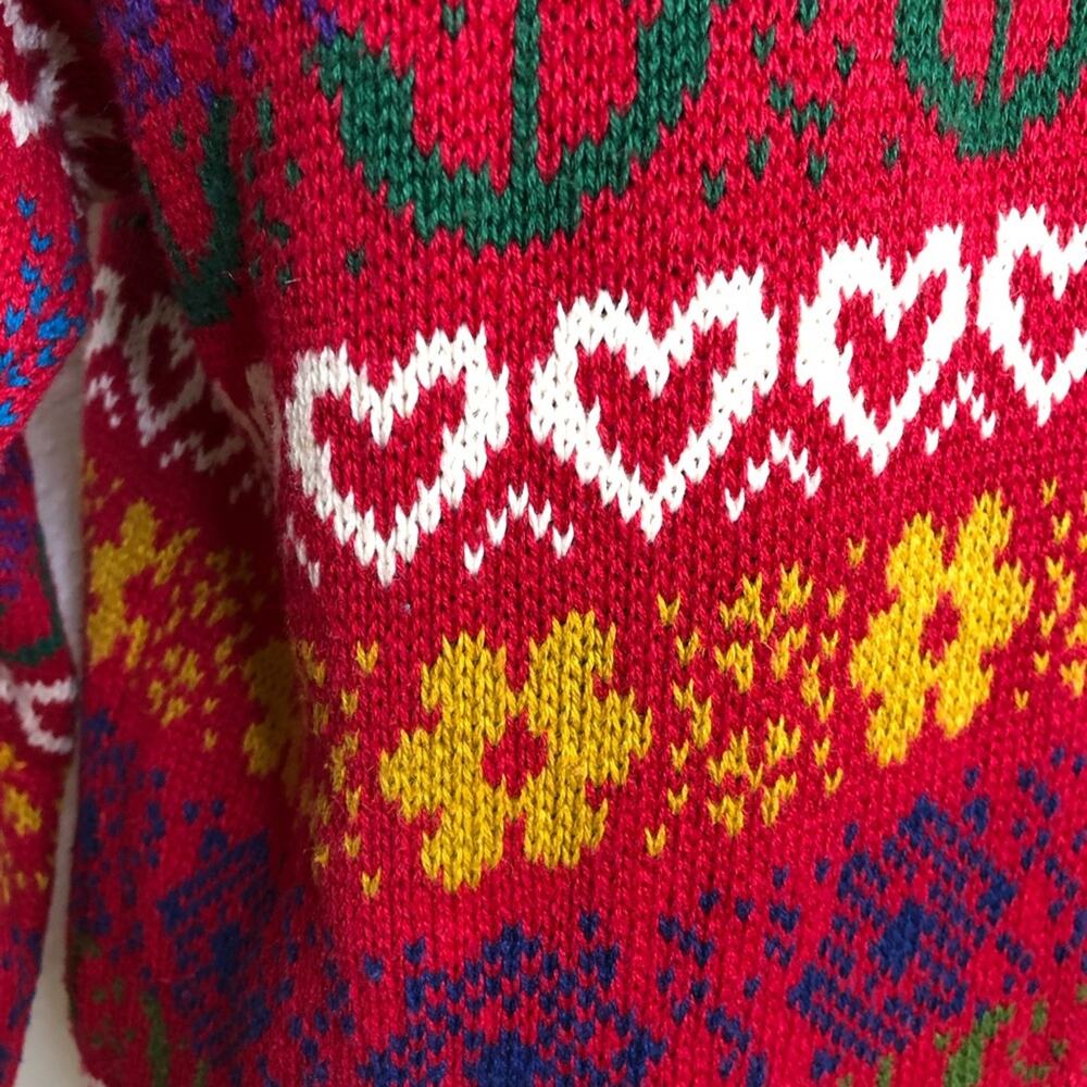 Vintage Northern Isles red heart floral knit button down cardigan size Large - Picture 14 of 16